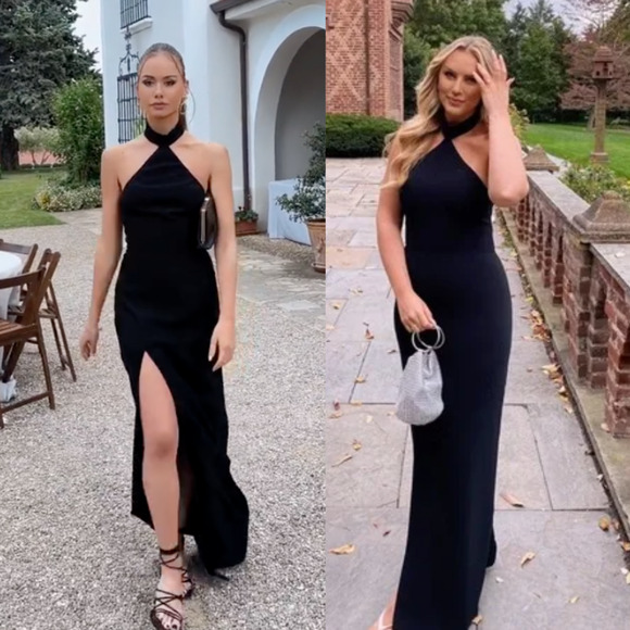Amanda Uprichard | Queen Gown in Black Halter Neck Maxi Dress w/ Slit S - Picture 2 of 16